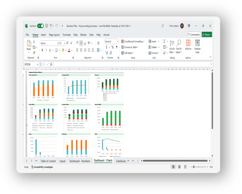 Screenshot of a financial model template